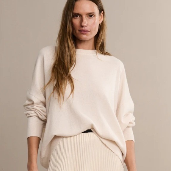 Jenni Kayne Sweater Jumper 100% Cashmere Marina Crewneck Warm Ivory Cream Large